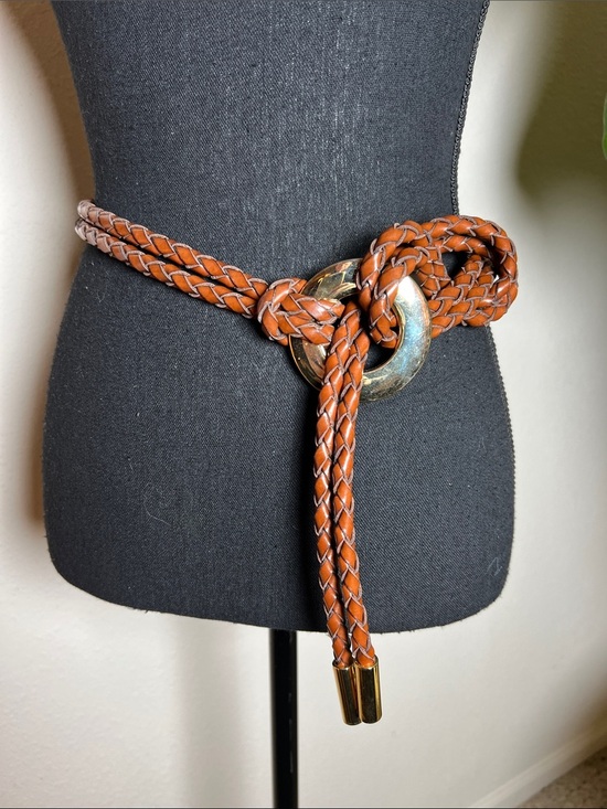 ESCADA Women’s Vintage Adjustable Braided Leather Goldtone O-Ring Belt main image 5
